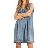 imageCHARTOU Women Vintage Mini Denim Dress Striped Sleeveless Jean Dress Short Smocked Dress Shift Dress DrawstringBlue