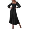 imageCHARTOU Womens Square Neck Long Puff Sleeve Smocked Pleated ALine Flared DressBlack