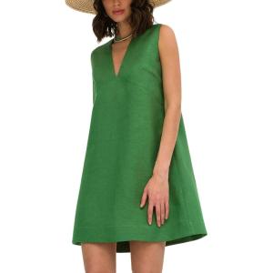 imageCHARTOU Womens Casual Vest Short Dress Cotton Linen V Neck Sleeveless A Line Mini Dress Loose Solid SundressGreen
