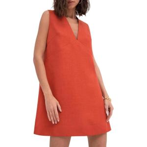 imageCHARTOU Womens Casual Vest Short Dress Cotton Linen V Neck Sleeveless A Line Mini Dress Loose Solid SundressOrange