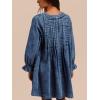 imageCHARTOU Long Sleeve Jean Dresses for Women 2024 Trendy Smocked Babydoll Bow Tie Front Denim Dress SummerBlue