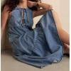 imageCHARTOU Women Bow Tie Front Lightweight Denim Dress Sleeveless Flowy Long Tank Dress with PocketsBlue