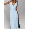 imageCHARTOU Women Button Down Sleeveless Cotton Maxi Dress Elegant V Neck Cinched High Waist Vest DressBlue