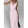 imageCHARTOU Women Button Down Sleeveless Cotton Maxi Dress Elegant V Neck Cinched High Waist Vest DressPink