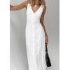 imageCHARTOU Women Button Down Sleeveless Cotton Maxi Dress Elegant V Neck Cinched High Waist Vest DressWhite