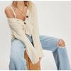 imageCHARTOU Women Cable Chunky Crop Cardigan Sweater V Neck Button Down Flared Sleeve Knit Sweater CoatApricot