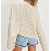 imageCHARTOU Women Cable Chunky Crop Cardigan Sweater V Neck Button Down Flared Sleeve Knit Sweater CoatApricot