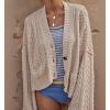 imageCHARTOU Women Cable Chunky Crop Cardigan Sweater V Neck Button Down Flared Sleeve Knit Sweater CoatApricot