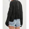 imageCHARTOU Women Cable Chunky Crop Cardigan Sweater V Neck Button Down Flared Sleeve Knit Sweater CoatBlack