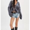 imageCHARTOU Women Cable Chunky Crop Cardigan Sweater V Neck Button Down Flared Sleeve Knit Sweater CoatGrey