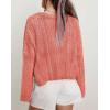 imageCHARTOU Women Cable Chunky Crop Cardigan Sweater V Neck Button Down Flared Sleeve Knit Sweater CoatRed