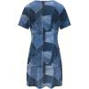 imageCHARTOU Women Crew Neck Patchwork Denim Dress Short Sleeve Printed Club Faux Jean DressesBlue