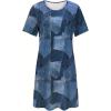 imageCHARTOU Women Crew Neck Patchwork Denim Dress Short Sleeve Printed Club Faux Jean DressesBlue