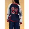 imageCHARTOU Women Fall Oversized Cardigan Sweater Zip Up Chunky Knit Varsity Bomber JacketNavy
