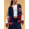 imageCHARTOU Women Fall Oversized Cardigan Sweater Zip Up Chunky Knit Varsity Bomber JacketNavy