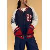 imageCHARTOU Women Fall Oversized Cardigan Sweater Zip Up Chunky Knit Varsity Bomber JacketNavy