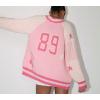imageCHARTOU Women Fall Oversized Cardigan Sweater Zip Up Chunky Knit Varsity Bomber JacketPink