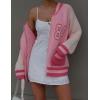 imageCHARTOU Women Fall Oversized Cardigan Sweater Zip Up Chunky Knit Varsity Bomber JacketPink