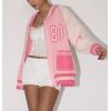 imageCHARTOU Women Fall Oversized Cardigan Sweater Zip Up Chunky Knit Varsity Bomber JacketPink