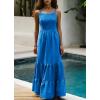 imageCHARTOU Women Spaghetti Strap Maxi Dress Backless Long Summer Dress Sundress Flowy Ruffle Tiered A Line Dress BeachBlue