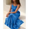 imageCHARTOU Women Spaghetti Strap Maxi Dress Backless Long Summer Dress Sundress Flowy Ruffle Tiered A Line Dress BeachBlue