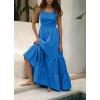 imageCHARTOU Women Spaghetti Strap Maxi Dress Backless Long Summer Dress Sundress Flowy Ruffle Tiered A Line Dress BeachBlue
