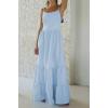 imageCHARTOU Women Spaghetti Strap Maxi Dress Backless Long Summer Dress Sundress Flowy Ruffle Tiered A Line Dress BeachLight Blue
