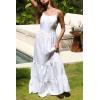 imageCHARTOU Women Spaghetti Strap Maxi Dress Backless Long Summer Dress Sundress Flowy Ruffle Tiered A Line Dress BeachWhite