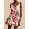 imageCHARTOU Women Summer Short Floral Boho Wrap Dress Spaghetti Strap Side Tie Asymmetrical Mini DressBeige