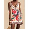 imageCHARTOU Women Summer Short Floral Boho Wrap Dress Spaghetti Strap Side Tie Asymmetrical Mini DressBeige
