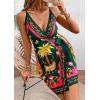 imageCHARTOU Women Summer Short Floral Boho Wrap Dress Spaghetti Strap Side Tie Asymmetrical Mini DressDark Green