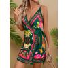 imageCHARTOU Women Summer Short Floral Boho Wrap Dress Spaghetti Strap Side Tie Asymmetrical Mini DressDark Green