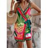 imageCHARTOU Women Summer Short Floral Boho Wrap Dress Spaghetti Strap Side Tie Asymmetrical Mini DressGreen
