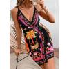 imageCHARTOU Women Summer Short Floral Boho Wrap Dress Spaghetti Strap Side Tie Asymmetrical Mini DressOrange