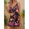 imageCHARTOU Women Summer Short Floral Boho Wrap Dress Spaghetti Strap Side Tie Asymmetrical Mini DressOrange