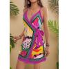 imageCHARTOU Women Summer Short Floral Boho Wrap Dress Spaghetti Strap Side Tie Asymmetrical Mini DressRose