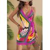 imageCHARTOU Women Summer Short Floral Boho Wrap Dress Spaghetti Strap Side Tie Asymmetrical Mini DressRose