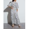 imageCHARTOU Womens Boho V Neck Batwing Short Sleeve Side Slit Floral Smocked Beach Maxi Long Sun DressBlue