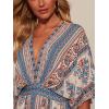 imageCHARTOU Womens Boho V Neck Batwing Short Sleeve Side Slit Floral Smocked Beach Maxi Long Sun DressDark Blue