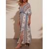 imageCHARTOU Womens Boho V Neck Batwing Short Sleeve Side Slit Floral Smocked Beach Maxi Long Sun DressDark Blue