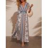 imageCHARTOU Womens Boho V Neck Batwing Short Sleeve Side Slit Floral Smocked Beach Maxi Long Sun DressDark Blue