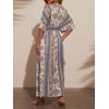 imageCHARTOU Womens Boho V Neck Batwing Short Sleeve Side Slit Floral Smocked Beach Maxi Long Sun DressDark Blue