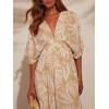 imageCHARTOU Womens Boho V Neck Batwing Short Sleeve Side Slit Floral Smocked Beach Maxi Long Sun DressFaw