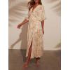 imageCHARTOU Womens Boho V Neck Batwing Short Sleeve Side Slit Floral Smocked Beach Maxi Long Sun DressFaw