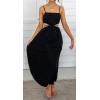 imageCHARTOU Womens Sexy Spaghetti Strap Cutout Ruffle Maxi Dress High Waist Club Party Flowy DressBlack