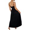imageCHARTOU Womens Sexy Spaghetti Strap Cutout Ruffle Maxi Dress High Waist Club Party Flowy DressBlack