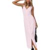 imageCHARTOU Women Button Down Sleeveless Cotton Maxi Dress Elegant V Neck Cinched High Waist Vest DressPink