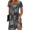 imageCHARTOU Women Crew Neck Patchwork Denim Dress Short Sleeve Printed Club Faux Jean DressesGrey