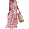 imageCHARTOU Women Cute Floral Graffiti Tiered Maxi Dress Boho Pleated Flowy Long Casual Loose Tunic DressPink