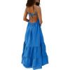 imageCHARTOU Women Spaghetti Strap Maxi Dress Backless Long Summer Dress Sundress Flowy Ruffle Tiered A Line Dress BeachBlue